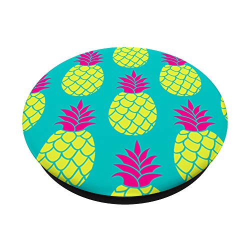 Piñas amarillas con hojas de color rosa fuerte sobre fondo verde azulado - PopSockets PopGrip Intercambiable