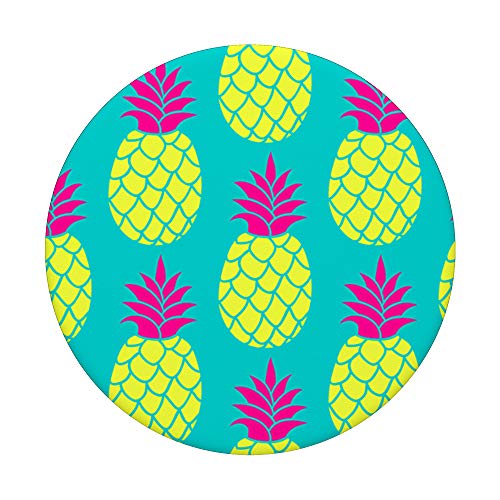 Piñas amarillas con hojas de color rosa fuerte sobre fondo verde azulado - PopSockets PopGrip Intercambiable
