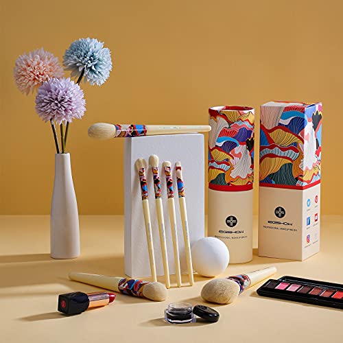 Pinceles De Maquillaje Listos Para Usar 7 Sets Para Cara Y Ojos Sin Complicaciones Juego De 2 Piezas Con Un Tubo De Cartón Ecológico Para El Polvo Corrector Fundación Del Resaltador Lápiz De Sombra