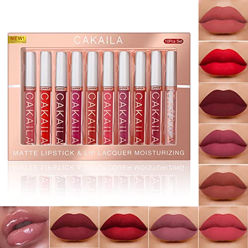 Pintalabios Mate de Larga Duración, Labial Líquido, 10 Piezas Líquido Pintalabios Traje, Pintalabios Mate Liquido Lápiz Labial Pintalabios Impermeable Kit, Labiales Mate Larga Duracion (02)