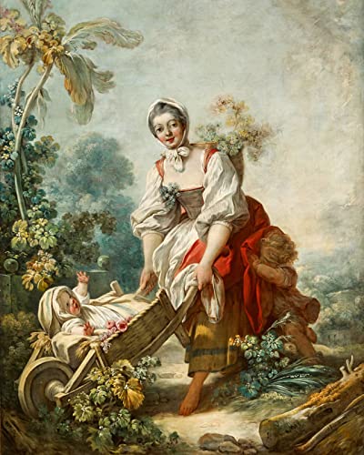 Pintar por Numeros Adultos , Pintura por Números con Pinceles y Pinturas Pinturas de Fama Mundial Decoraciones Jean Honore Fragonard alegría de madre e hijo de estilo rococó 40x50cm Sin Marco