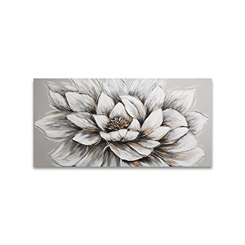 Pintura Al Óleo Pintada A Mano Sobre Lienzo - Blanco Abstracto Con Flor De Oro Arte Paisaje Impresiones Grandes Imágenes Minimalismo Imágenes Obras De Arte Sala De Estar Comedor Oficina Pasillo De