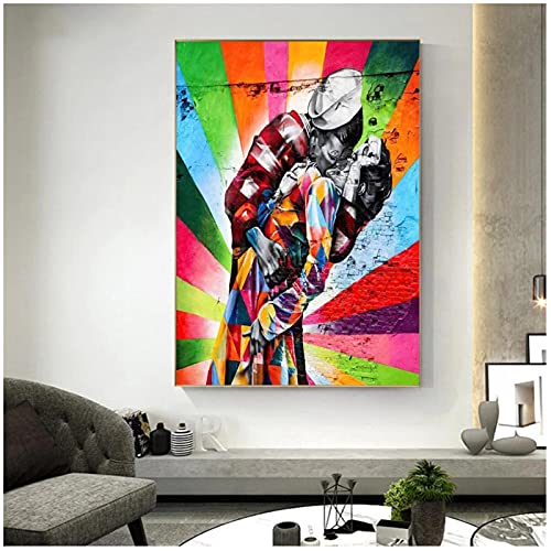Pintura en lienzo color marinero besando arte callejero pintura en lienzo carteles e impresiones graffiti pintura de pared decoración mural para sala de estar 30x40cm / 11.8 ”x15.7” （NoFrame）