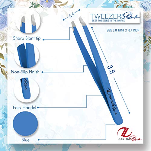 Pinzas de punta inclinada - Pinzas de cejas profesionales de acero inoxidable, mejor precisión para las cejas, pinzas de depilación facial para la rutina de belleza diaria (azul)
