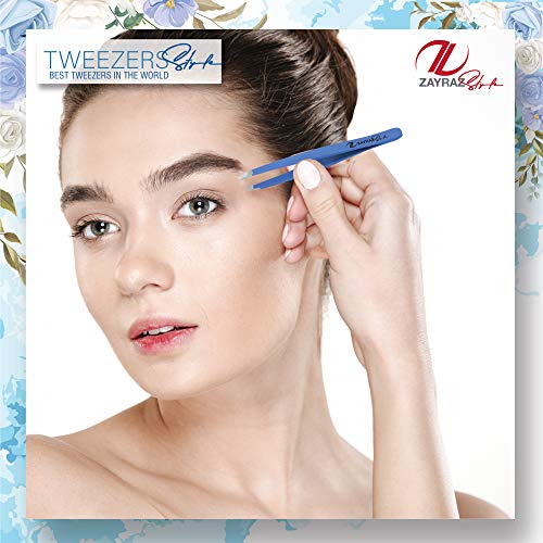 Pinzas de punta inclinada - Pinzas de cejas profesionales de acero inoxidable, mejor precisión para las cejas, pinzas de depilación facial para la rutina de belleza diaria (azul)