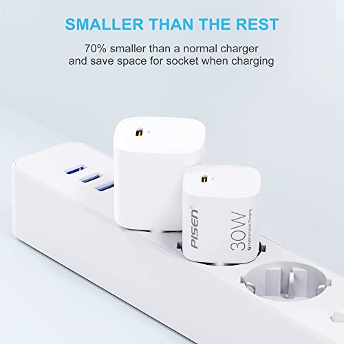 PISEN Cargador USB 30W GAN Cargador Rapido USB C Rápida PD 3.0 Cargador Móvil Corriente USB C Carga Pared Movil Adaptador para MacBook Air 13/12/11 Mini Pro MAX/Galaxy S10/S9/S8/Note 8, iPad, AirPods