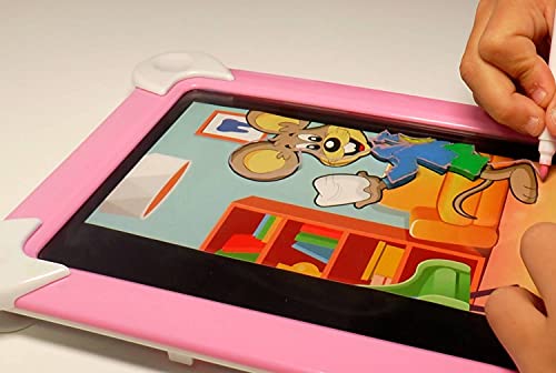 Pizarra magnética Infantil + PULPO reversible - pizarra mágica para niños con marco de fotos y luces led ( 8 efectos de luces , 4 rotuladores y 20 patrones de dibujo) (Rosa)