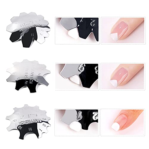 Placa cortadora de uñas de 6 piezas, cortador de bordes de manicura de uñas francés fácil, herramienta de uñas de acero inoxidable, módulo de placa DIY para decoración de uñas