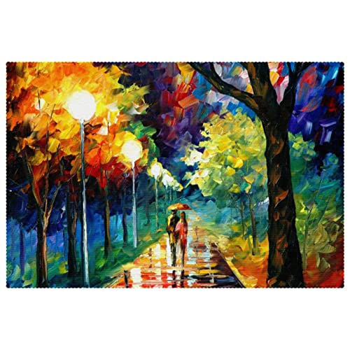 Placemat, manteles de Aislamiento Antideslizante, esteras de Mesa Lavables, esteras de Mesa, Woods Avenue Paisaje romántico Colorido