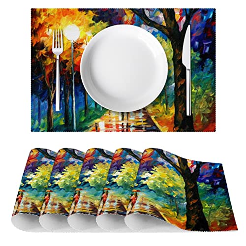 Placemat, manteles de Aislamiento Antideslizante, esteras de Mesa Lavables, esteras de Mesa, Woods Avenue Paisaje romántico Colorido