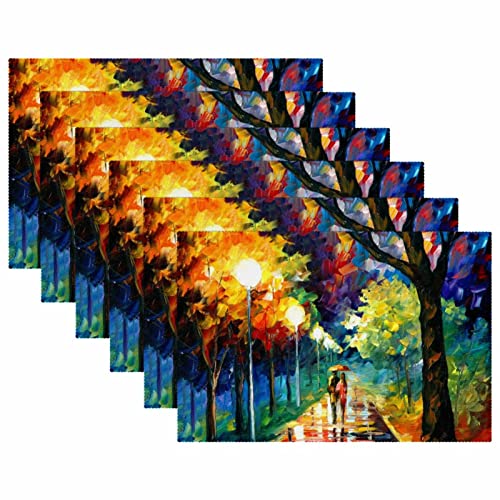 Placemat, manteles de Aislamiento Antideslizante, esteras de Mesa Lavables, esteras de Mesa, Woods Avenue Paisaje romántico Colorido