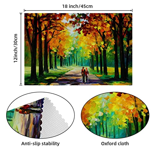 Placemats Conjunto de 4, Mesa de Comedor Placemat, Lugares Lavable, Mats, Woods Avenue Pareja Colorido Paisaje