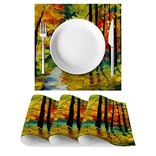 Placems de Tela, esteras de Mesa Lavables para Mesa de Comedor Conjunto de 4, Woods Avenue Autumn Paisaje Naturaleza