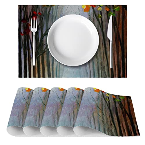 Placems de Tela, esteras de Mesa Lavables para Mesa de Comedor Conjunto de 6, Paisaje de Pareja de otoño árbol Avenue