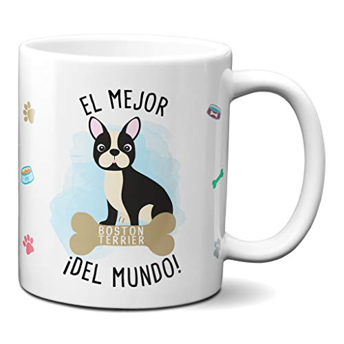 Planetacase Taza el Mejor Boston Terrier del Mundo Regalo Original Taza Perro Ceramica 330 mL