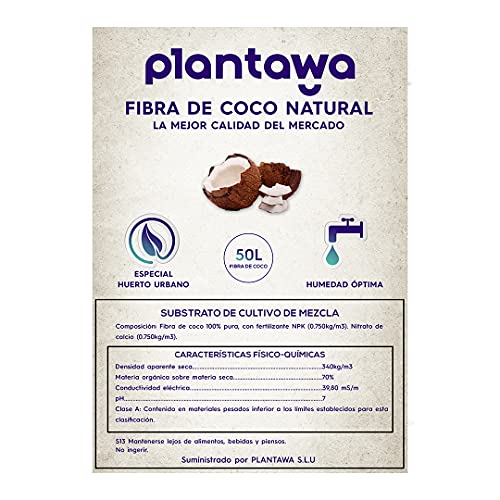 PLANTAWA Fibra de Coco 50L, Sustrato de Coco, Fibra de Coco Natural para Plantas, Uso Huerto Urbano