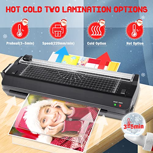 Plastificadora A3, A4 A5 A6 caliente y fría laminadora 7 en 1, ABS maquina laminadora con perforadora, redondeador de esquinas, marcos de fotos, 20 bolsas de laminación adecuado para la oficina, hogar