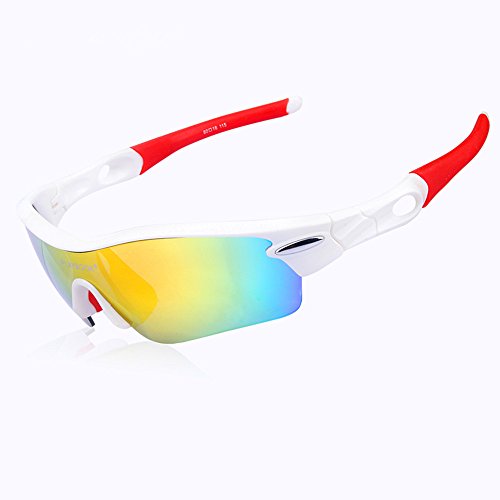 Playbook al por mayor 5 lentes TR90 marco deportes gafas de sol, UV400 muti-color Racing bicicleta Ciclismo gafas, polarizadas, Blanco/Rojo
