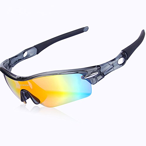 Playbook al por mayor 5 lentes TR90 marco deportes gafas de sol, UV400 muti-color Racing bicicleta Ciclismo gafas, polarizadas, Gris/Negro