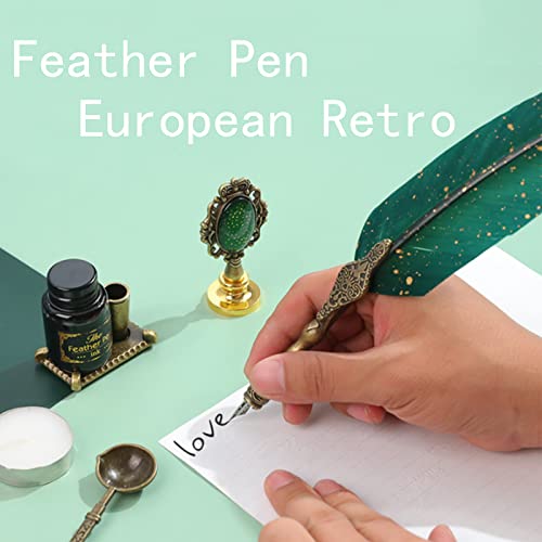 Pluma de Caligrafía Antigua con Pluma, Pluma de Pluma Metálica, Pluma de Caligrafía, para Uso Doméstico, Regalos Ejecutivos y Decoración de Oficina Antigua (Verde Oscuro)