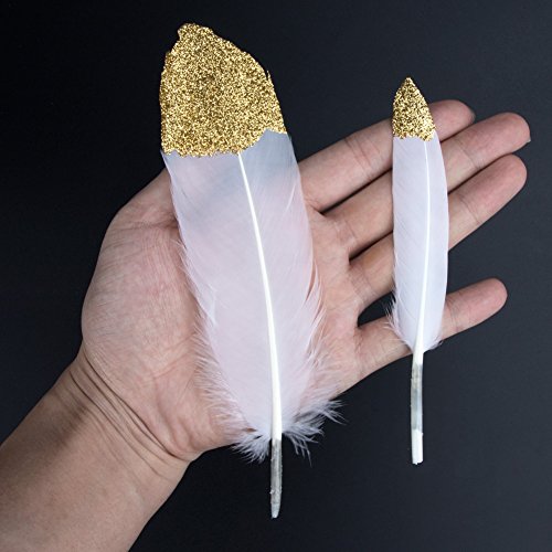 Plumas de Ganso, 40 pcs Oro Sumergido Blanco Natural Plumas de Gallo Manualidades Decoración para Disfraces Hats, Hogar Bricolaje, Ropa Casa Fiesta (accesorio de disfraz)(Oro)
