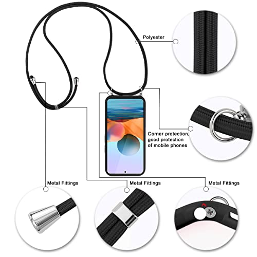 Pnakqil Funda con Cuerda para Xiaomi Redmi Note 10 Pro 4G/Redmi Note 10 Pro MAX 6.67", Carcasa 360 Grados Delantera Trasera Case con Colgante Ajustable Collar Correa de Cuello Cadena Cordón - Negro
