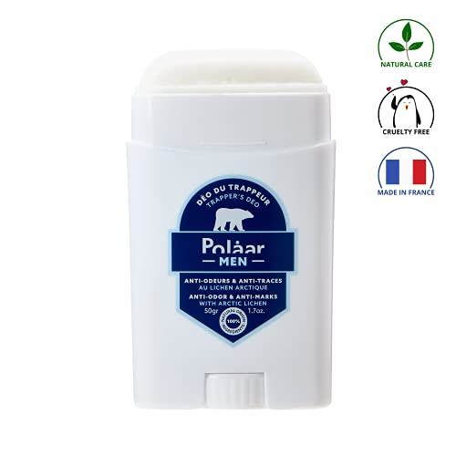 Polåar Men - Desodorante Trapper's, Anti-olores Y Anti-marcas Con Liquen Ártico - 50 Gr - Stick Hombre 0% Alcohol - Frescura Y Eficacia - Anti Manchas - 00% Natural, Fabricado En Francia, Vegano
