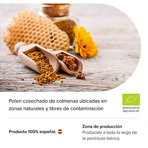 Polen de abeja ecologico 100% 225 Gr / Polen bio organico fresco en granos de flores Jara, moras y rosas de la Reserva de la Biosfera de La Rioja / Vitaminas y minerales naturales