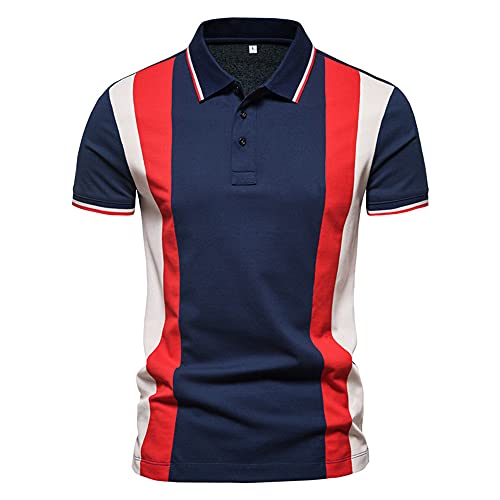Polo Hombre Empalme Básico Color Contraste Manga Corta Hombre T-Shirt Slim Fit Bolsillos con Botones Hombre Shirt Deporte Cuello Kent Golf Negocios Hombre Shirt Ocio T-13 L