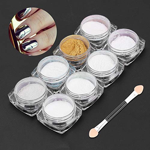 Polvo de pigmento de manicura, polvo de espejo de brillo de manicura combinado con cualquier color base en polvo de uñas 8 piezas para gafas para uñas