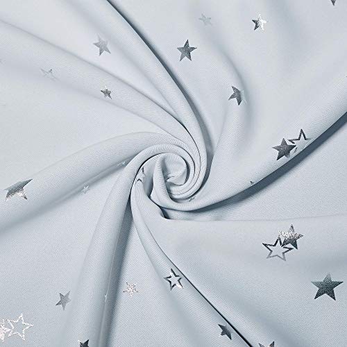 PONY DANCE Cortinas Infantiles Moderno - Cortinas Opacas de Estrellas Plateadas para Habitación Niño Niña, 2 Piezas, 132 x 240 CM, Gris Blanco
