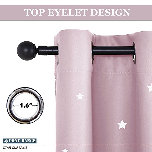PONY DANCE Cortinas Infantiles Niñas - Cortinas con Estrellas Rosado Aislantes Térmicas Frío Calor Decoración para Salon, 2 Uds, 132 x 210 cm, Rosado