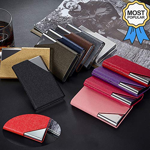 Portatarjetas de lujo PU cuero y acero inoxidable multi profesional tarjeta de crédito cartera mantener las tarjetas de visita limpias (oro)