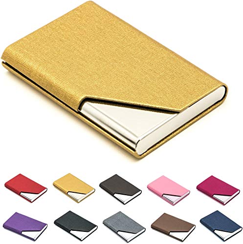 Portatarjetas de lujo PU cuero y acero inoxidable multi profesional tarjeta de crédito cartera mantener las tarjetas de visita limpias (oro)