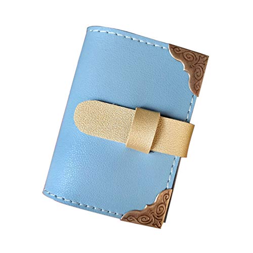 Portatarjetas de visita vintage pequeño Organizador de tarjetas de crédito de esquina metálica de lujo 26 ranuras, azul