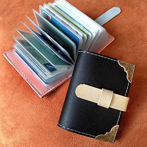 Portatarjetas de visita vintage pequeño Organizador de tarjetas de crédito de esquina metálica de lujo 26 ranuras, negro