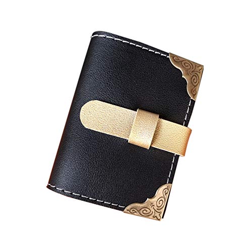 Portatarjetas de visita vintage pequeño Organizador de tarjetas de crédito de esquina metálica de lujo 26 ranuras, negro