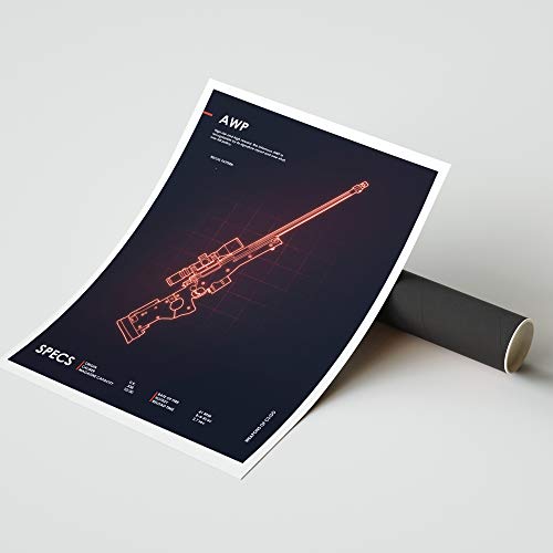 Póster de juego – A3 Cs Go Counter Strike AWP – Papel premium de 190 g/m² – Impresión Ultra HD – Fácil de enmarcar – Ideal para sala de juegos, cueva de hombre, entusiastas del juego
