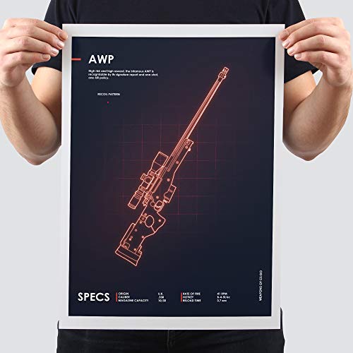 Póster de juego – A3 Cs Go Counter Strike AWP – Papel premium de 190 g/m² – Impresión Ultra HD – Fácil de enmarcar – Ideal para sala de juegos, cueva de hombre, entusiastas del juego