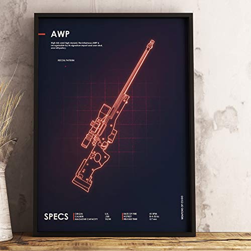Póster de juego – A3 Cs Go Counter Strike AWP – Papel premium de 190 g/m² – Impresión Ultra HD – Fácil de enmarcar – Ideal para sala de juegos, cueva de hombre, entusiastas del juego