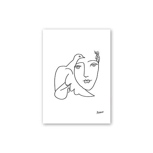 Poster de la Paloma de la Paz de Picasso Línea Abstracta en Blanco y Negro Arte de la Pared Pintura en Lienzo Minimalista Sala de Estar Cuadros de Picasso Decoracion para el hogar 50x70cmx2 Sin Marco