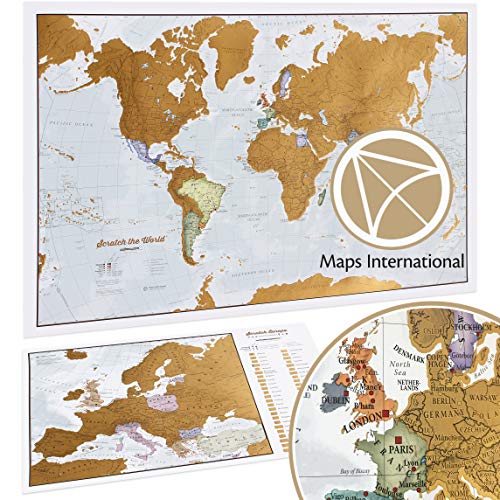 Póster del Mapa Mundi de Rascar + REGALADO: Un Mapa Rascable de Europa | Diseñando Mapas para 50 años | Maps International - Detalles Cartográficos