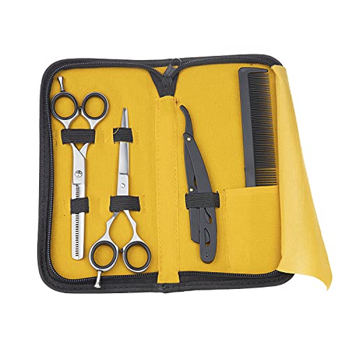 PostQuam - Kit de Peluqueria | Set de Tijeras de Peluquería - Incluye 2 Tijeras 5,5, Tijera de Corte, Tijera de Entresacado, Navaja y Peine