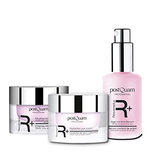 Postquam - Resveraplus | Pack Crema Antiarrugas Mujer: Crema de Día 50 ml + Sérum 30 ml + Contorno de Ojos 15ml - Cuidado Antiedad