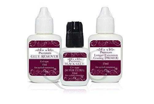 PREMIUM Juego de líquidos de extensión de pestañas, pegamento Ultra Plus, imprimación, removedor de gel, pestañas postizas.