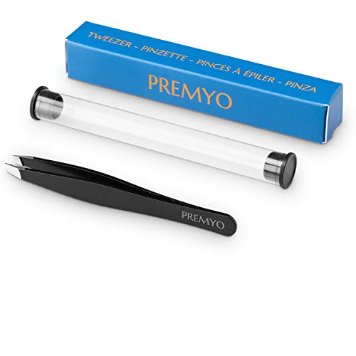 PREMYO Pinza de Depilar Cejas con Punta Oblicua de Precisión para una Depilación Óptima Acero Inoxidable Profesional Extraer Vello