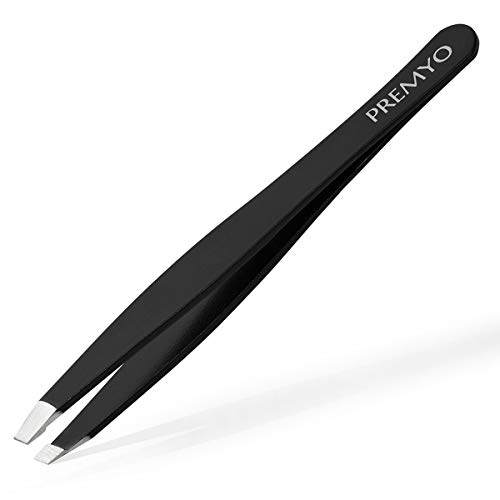 PREMYO Pinza de Depilar Cejas con Punta Oblicua de Precisión para una Depilación Óptima Acero Inoxidable Profesional Extraer Vello