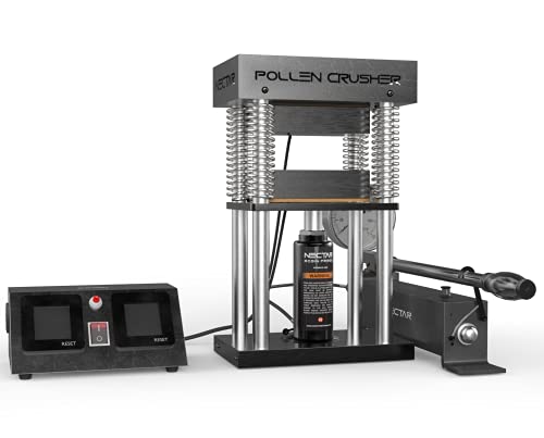 Prensa Hidraulica de Rosin | 15 Toneladas – 600W – 12cm x 12cm Placas Calentadas | Nectar Pollen Smasher + Accesorios | con Pantalla LCD, Manómetro y Temporizador - Incluye 50 Papeles de Pergamino