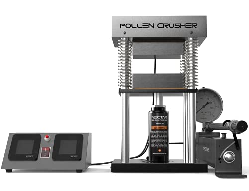 Prensa Hidraulica de Rosin | 15 Toneladas – 600W – 12cm x 12cm Placas Calentadas | Nectar Pollen Smasher + Accesorios | con Pantalla LCD, Manómetro y Temporizador - Incluye 50 Papeles de Pergamino