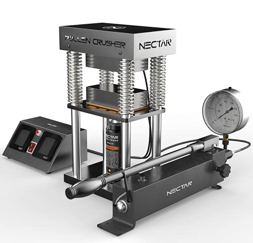 Prensa Hidraulica de Rosin | 15 Toneladas – 600W – 12cm x 12cm Placas Calentadas | Nectar Pollen Smasher + Accesorios | con Pantalla LCD, Manómetro y Temporizador - Incluye 50 Papeles de Pergamino